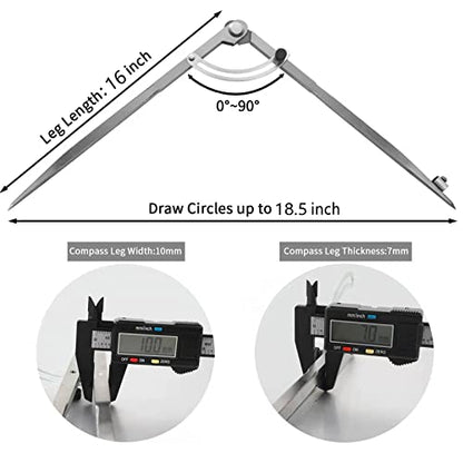Compass for Geometry, Compass for Woodworking, 16 inch Precision Woodworking Compass with Wing Divider and Pencil Holder, Large Compass for Geometry, Woodworking Compass, Drafting, Drawing Compass - size: 16inch