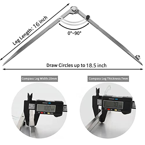 Compass for Geometry, Compass for Woodworking, 16 inch Precision Woodworking Compass with Wing Divider and Pencil Holder, Large Compass for Geometry, Woodworking Compass, Drafting, Drawing Compass - size: 16inch
