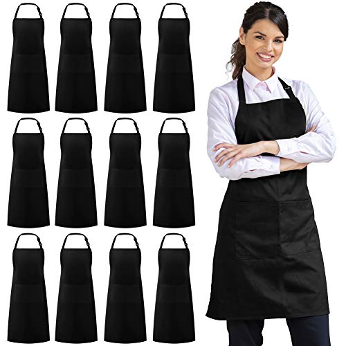 Syntus 12 Pack Apron with 2 Pockets Aprons for Men Women, Polyester, Black - color: Black