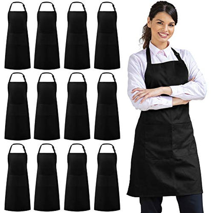 Syntus 12 Pack Apron with 2 Pockets Aprons for Men Women, Polyester, Black - color: Black