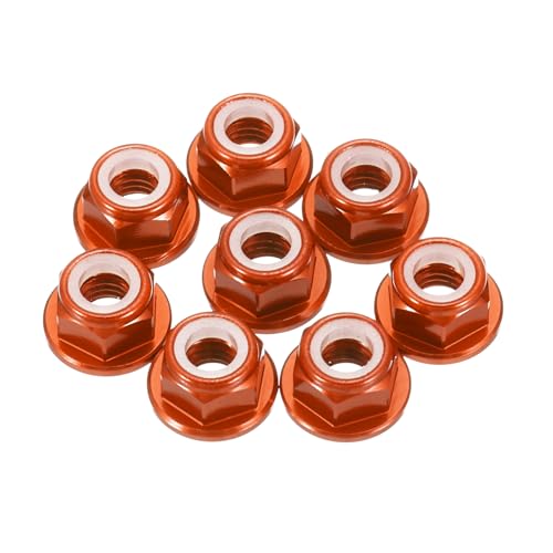 MECCANIXITY 8 Pcs M5 Pitch 0.8mm Aluminum Alloy Lock Nuts Flanged Hex Nuts Nylon Locking Serrated for RC Drone Quadcopter Motor Prop Adapter FPV Parts Fasteners, Orange - color: Orange, size: M5x0.8mm
