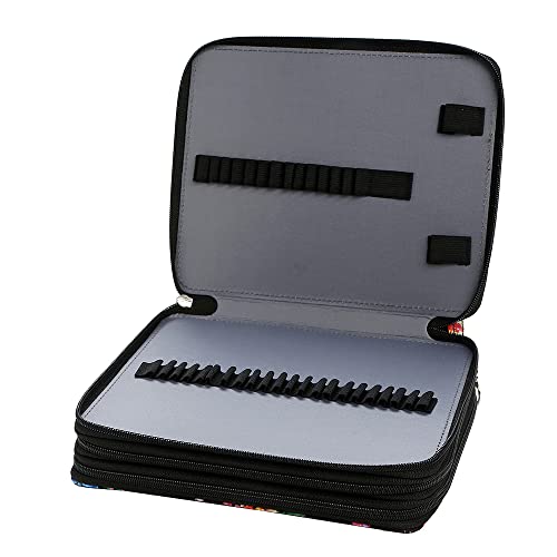 Canvas 120 Slots Pencil Case 3-Layer Zipped Holder w/Handle - color: Orange Splash Ink, size: 120