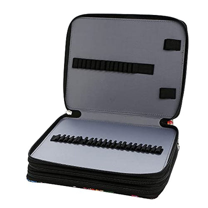 Canvas 120 Slots Pencil Case 3-Layer Zipped Holder w/Handle - color: Orange Splash Ink, size: 120