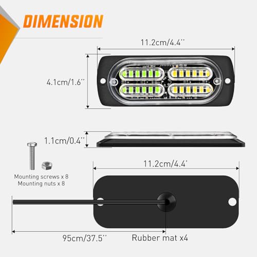 Nilight 4PCS 24LED Green White Strobe Light 12V/24V Grille Surface Mount - color: Green & White