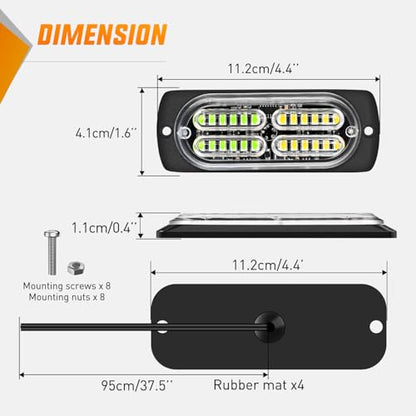 Nilight 4PCS 24LED Green White Strobe Light 12V/24V Grille Surface Mount - color: Green & White