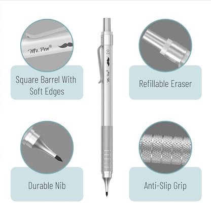 Mr. Pen- Professional Metal Mechanical Pencil Set with Lead Refills & Erase