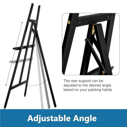 A-Frame Wooden Display Easel, Lyre Beechwood Studio Easel Stand, Black - color: Black