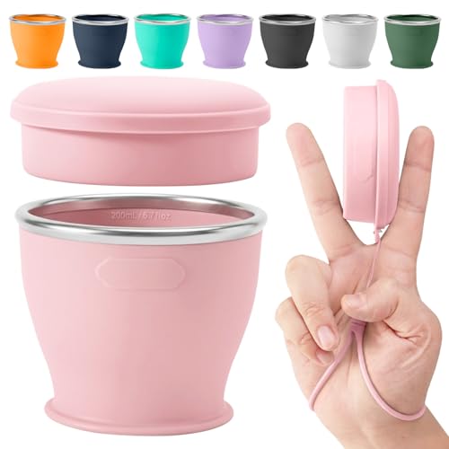 Collapsible Travel Cup, Foldable Water Cup with Lid, for Travel - color: Pink