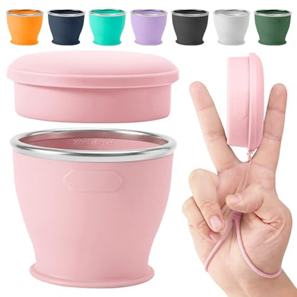 Collapsible Travel Cup, Foldable Water Cup with Lid, for Travel - color: Pink
