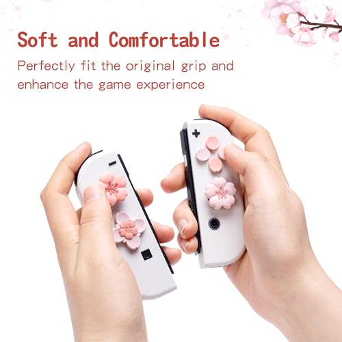 GeekShare Silicone Cross D-Pad Button Caps Set Cute Joystick Cover Compatible with Nintendo Switch 1/2/OLED, ABXY Key Buttons Sticker Joy Con - Sakura - size: Switch 1 / OLED