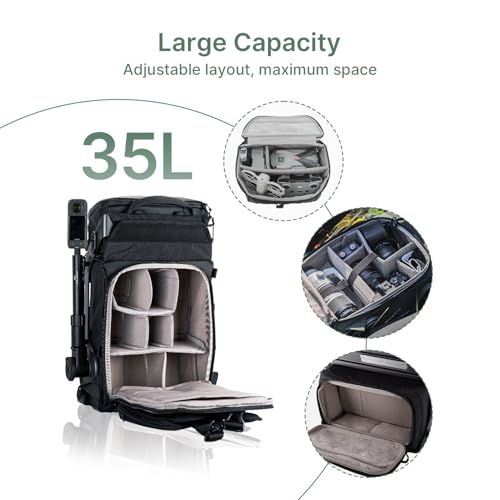 LANCER 100 Travel Camera Backpack with 96Wh Portable Power Station, Modular Hard Shell Photography Bag with Magic Arm, IPX5 Waterproof Drone Backpack Fits 16" Laptop (Black) - color: Black