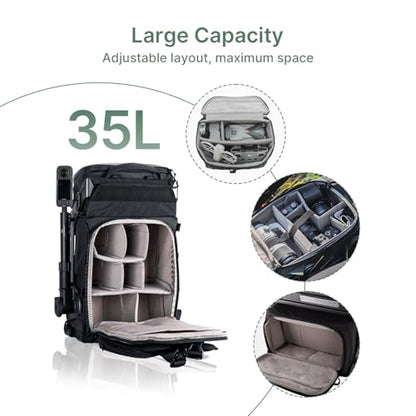 LANCER 100 Travel Camera Backpack with 96Wh Portable Power Station, Modular Hard Shell Photography Bag with Magic Arm, IPX5 Waterproof Drone Backpack Fits 16" Laptop (Black) - color: Black