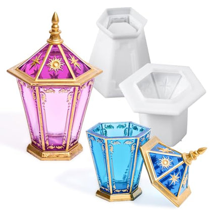 Jar Resin Molds, Retro Hexagonal Jar Silicone Mold with Lid for Epoxy Resin