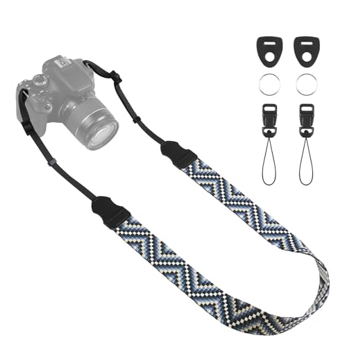 Universal Camera Strap - Camera Neck Strap, Adjustable Shoulder Straps Compatible with Canon, Fujifilm, Nikon, Olympus, Panasonic and other SLR and mirrorless cameras - Blue White Gquares - color: Blue White Gradient Gquares
