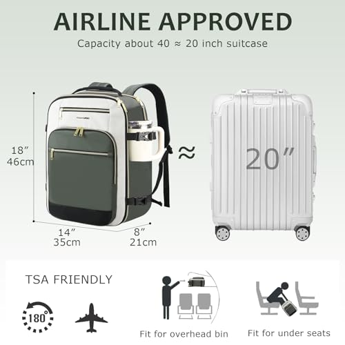 EMPSIGN 40L Travel Backpack for Women & Men - color: Beige/Army Green/Black
