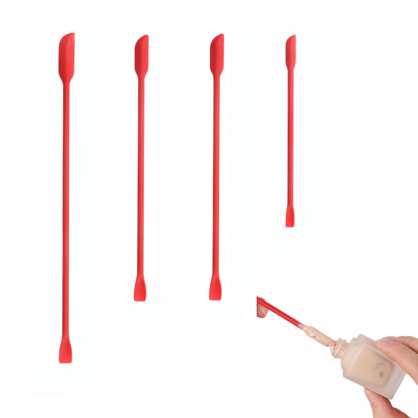 4x Mini Silicone Long Spatulas Makeup Scooper for Cosmetics Cream - color: 4pcs Red