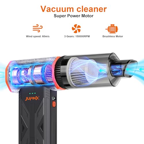 Compressed air Duster & Small Vacuum,150000RPM 3in1 Computer Vacuum Cleaner - color: Charcoal Gray