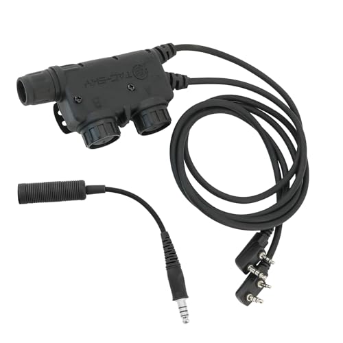 V2 U94 Tactical Headsets Dual PTT Push-to-Talk 2pin Kplug Walkie Talkie Headset Connector Cable for UV5R,UV17R etc. (Black) - color: Black