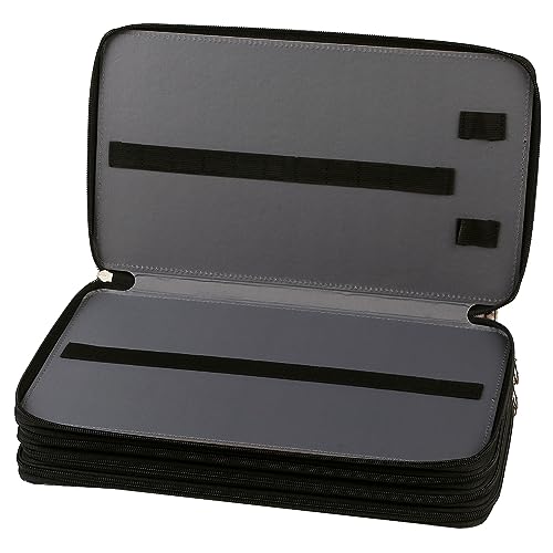 Canvas 300 Slots Pencil Case 4-Layer Zipped Holder w/Handle - color: Black, size: 300