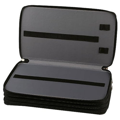 Canvas 300 Slots Pencil Case 4-Layer Zipped Holder w/Handle - color: Black, size: 300