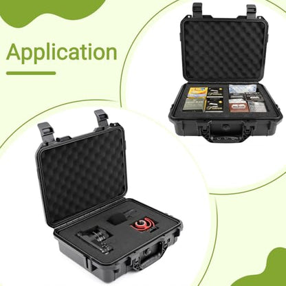 NineLeaf Waterproof Hard Case with DIY Customizable Foam Insert, Portable Protective Storage Case with Knife for Camera, Drones Carry Case, 14.3 × 11.4 × 4.5 in, Black,1PK