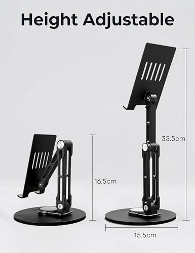 Aluminum Tablet Stand for Desk, 360° Rotating Height Adjustable - color: black