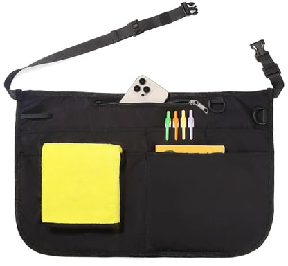 Waterproof Server Apron for Women with 6 Pockets,Quickly Put on and Take off Waitress Apron,Work Apron for Bartender Barista - color: Black