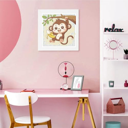 Gemozaic Monkey Diamond Art Kits for Kids Ages 4-8-12 with Frame, 7 x 7 in - color: CC992