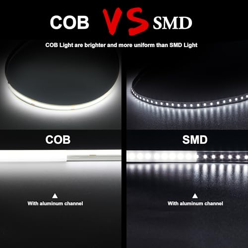 COB LED Strip Light 6000K, 24ft Dimmable White LED Strip Light, CRI92+, DC24V Tape Light with RF Remote, Timer Function, Bluetooth App Control for Home Bedroom Kitchen DIY Lighting. - color: 6000K, size: 24FT