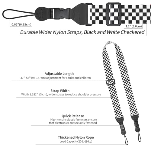 FIEIL 3 Pack Adjustable iPad Strap, Nylon Camera Strap, Comfortable Shoulder Strap for iPad Case, Cellphone Tablet, Camera, Laptop, Binocular, Luggage Bag(Black and White Checkered) - color: Black and White Checkered