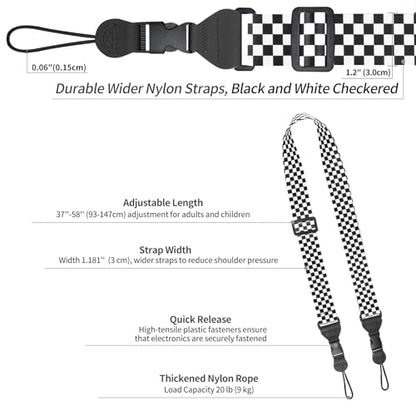 FIEIL 3 Pack Adjustable iPad Strap, Nylon Camera Strap, Comfortable Shoulder Strap for iPad Case, Cellphone Tablet, Camera, Laptop, Binocular, Luggage Bag(Black and White Checkered) - color: Black and White Checkered