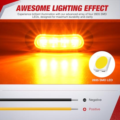 Nilight 3.7" Amber Oval Side Marker Light, 4 LED IP68 Waterproof - color: Amber 3.7" 10Pcs