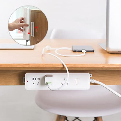 10-Pack Adhesive Punch-Free Socket Holder, Self Adhesive Desktop Socket Fixer, Power Strip Holder Wall Mount with 20 Pcs Cable Organizer Clips, Suitable for WiFi Routers, Remote Controls