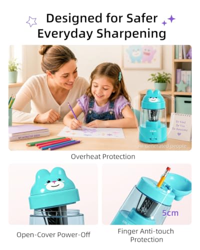 ZMOL Blue Bunny Electric Pencil Sharpener, 6-8mm, Rechargeable, Stickers - color: Blue