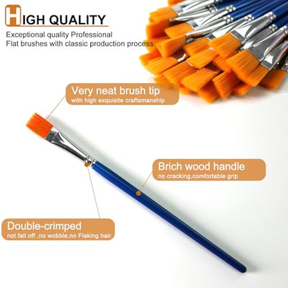 GACDR 1/2 Inch Flat Paint Brush Set, 40 Bulk Acrylic Paint Brushes - size: 0.5 inch 40 pieces
