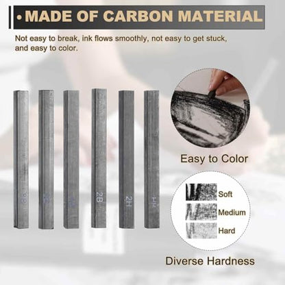 MECCANIXITY Compressed Charcoal Sticks, 4B/6B/8B Grade Square Vine Charcoal Sticks Set Art Supplies for Painting Drawing Sketching Shading Artists Beginners(Pack of 6) - style: 4B/6B/8B