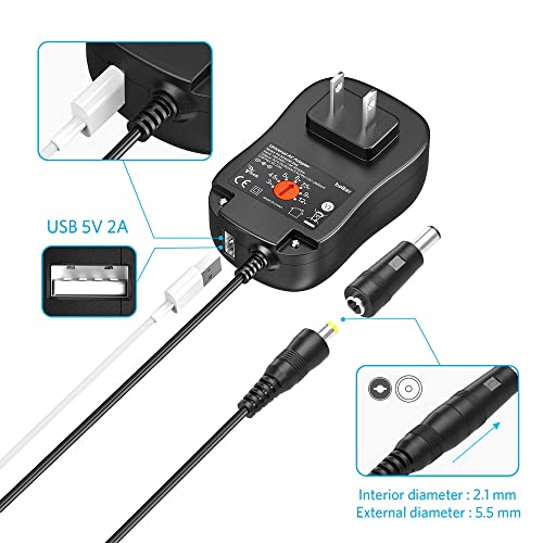 Belker 30W Universal 3V 4.5V 5V 6V 7.5V 9V 12V AC DC Adapter with 8 Tips - size: 30w 3-12v 2a w/USB
