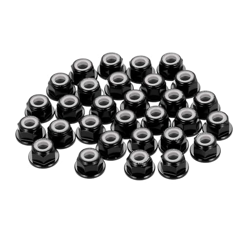 MECCANIXITY 30 Pcs M4 Flange Lock Nuts, Aluminum Nylon Locking Nuts, M4 x 0.7mm Hex Locking Serrated Nuts for RC Drone Quadcopter Motor Prop Adapter Fasteners, Black - color: Black, size: M4x0.7mm