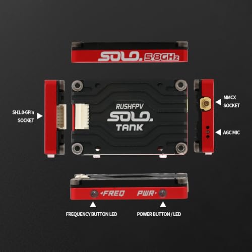 Rush Solo Tank 5.8G VTX Video Transmitter CNC Shell 1.6W High Power Built-in Microphone Heat Dissipation Structure for RC FPV Long Range Fixed Wing Drone (48CH)