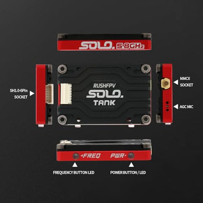 Rush Solo Tank 5.8G VTX Video Transmitter CNC Shell 1.6W High Power Built-in Microphone Heat Dissipation Structure for RC FPV Long Range Fixed Wing Drone (48CH)