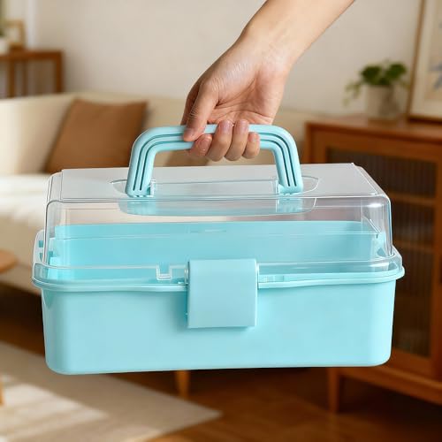 3 Layers Craft Organizers and Storage with Handle Portable, Green - color: Bl