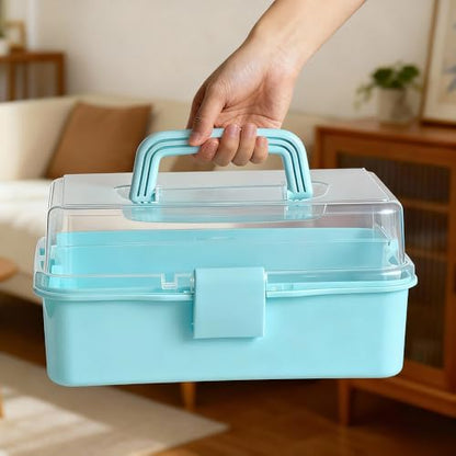 3 Layers Craft Organizers and Storage with Handle Portable, Green - color: Bl