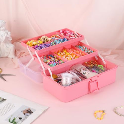 Hair Accessories Box,3-Layer Craft Tackle Art Tool Organizer Pink - color: Pink