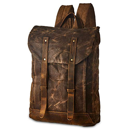 Heavy-Duty Waxed Canvas Rucksack Backpack - color: Brown, size: 400 x 340 x 190 mm - Standard