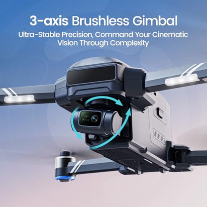 Holy Stone HS600D 3-Axis Gimbal 8K Camera Drone with 5.5-inch Full HD Display Remote Control, Level-6 Wind Resistance, 6KM Transmission, 80-Min Flight, Smart Track, Auto Return