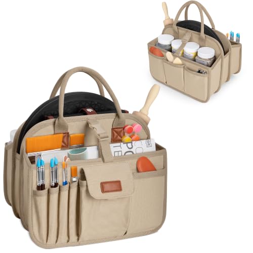 Pottery Tool Organizer Bag, Art Supply Studio Bag, Clay Tool Storage Caddy - color: Khaki