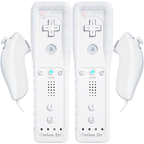 2 Pack Wii Remote with Wii Motion Plus Inside | Shock Wii Nunchuk Controller | Compatible Nintendo Wii, Wii U - color: white+white