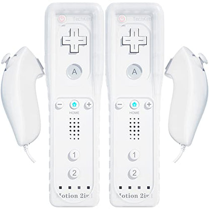 2 Pack Wii Remote with Wii Motion Plus Inside | Shock Wii Nunchuk Controller | Compatible Nintendo Wii, Wii U - color: white+white
