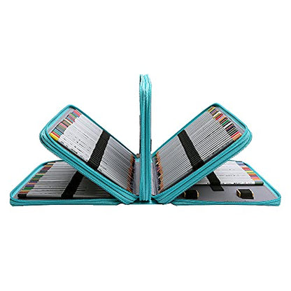 200 Slots Pencil Case 4-Layer Zipped Holder w/Handle - color: Green, size: 200