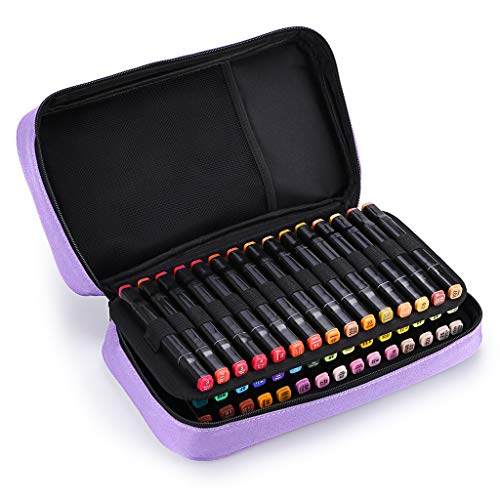 BTSKY Art Marker Carrying Case Lipstick Organizer-60 Slots Canvas Zippered - color: Purple